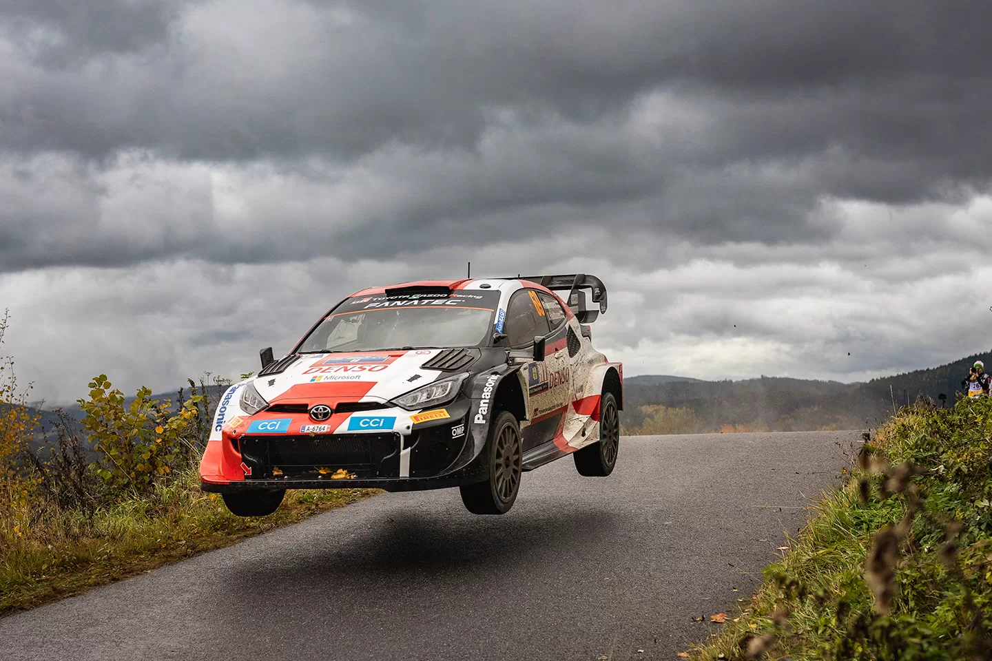 Car landing after going over a hill